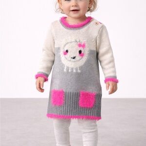 NWT Deux Par Deux Girls Sweater Dress 12M Pink Gray Fuzzy Knit